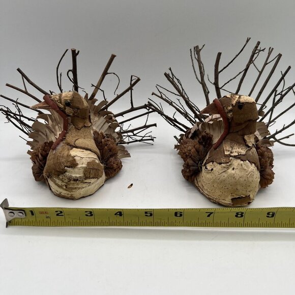 Vintage Handmade Set Rustic Turkey Figurines Bark Pinecone Folk Art Thanksgiving - Picture 5 of 16